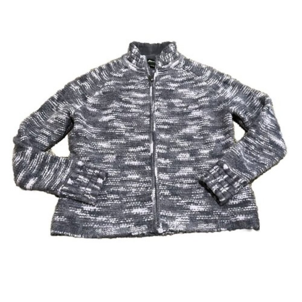 Eddie Bauer Women’s Wool Blend Full Zip Heather Purple Knit Sweater Size XL